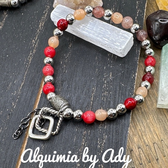 Alquimia Red and Silver Bracelet with Intricate Charm gemstone - Picture 1 of 1